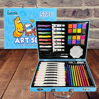 Larva 57-Piece Art Set – Portable Suitcase with Paints, Pencils, Crayons, Markers