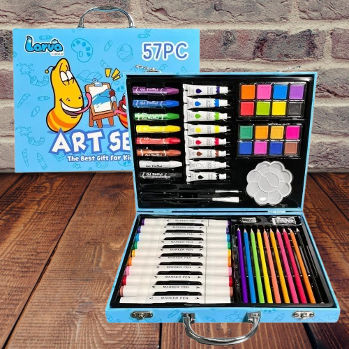 Larva 57-Piece Art Set – Portable Suitcase with Paints, Pencils, Crayons, Markers