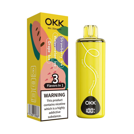 Okk Tripo 3-in-1 Disposable Vape – Strawberry Ice, Watermelon Ice & Grape Ice – 20,000 Puffs | 35mg Nicotine