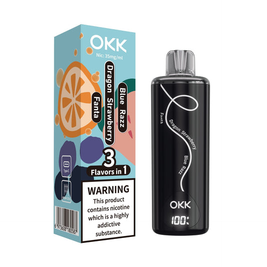 Okk Tripo 3-in-1 Disposable Vape – Blue Razz, Dragon Strawberry & Fanta – 20,000 Puffs | 35mg Nicotine