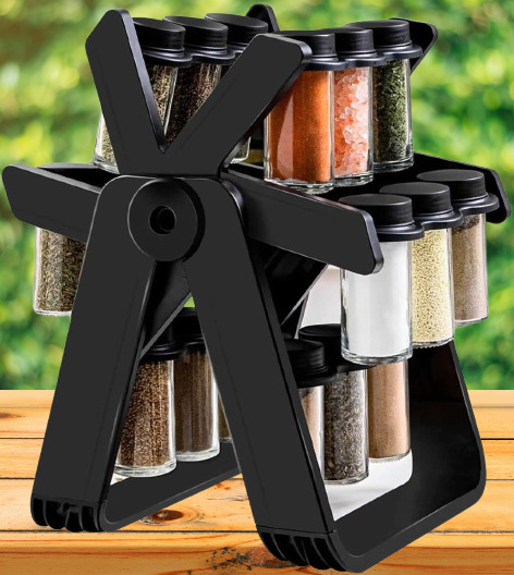 360° Rotating Ferris Wheel Spice Rack with 18 Glass Jars