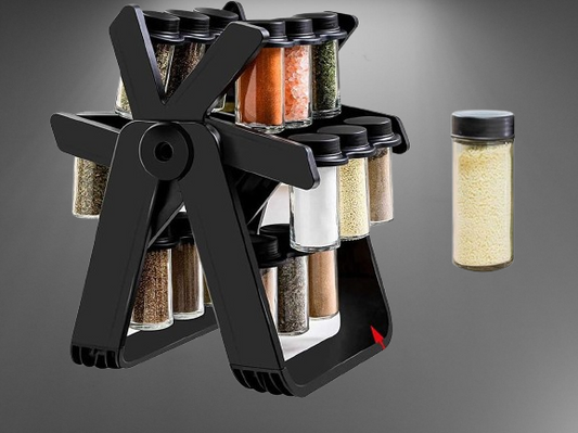 360° Rotating Ferris Wheel Spice Rack with 18 Glass Jars