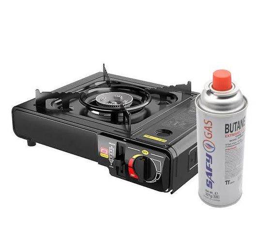 Portable Gas Stove + Butane Gas Can Pack