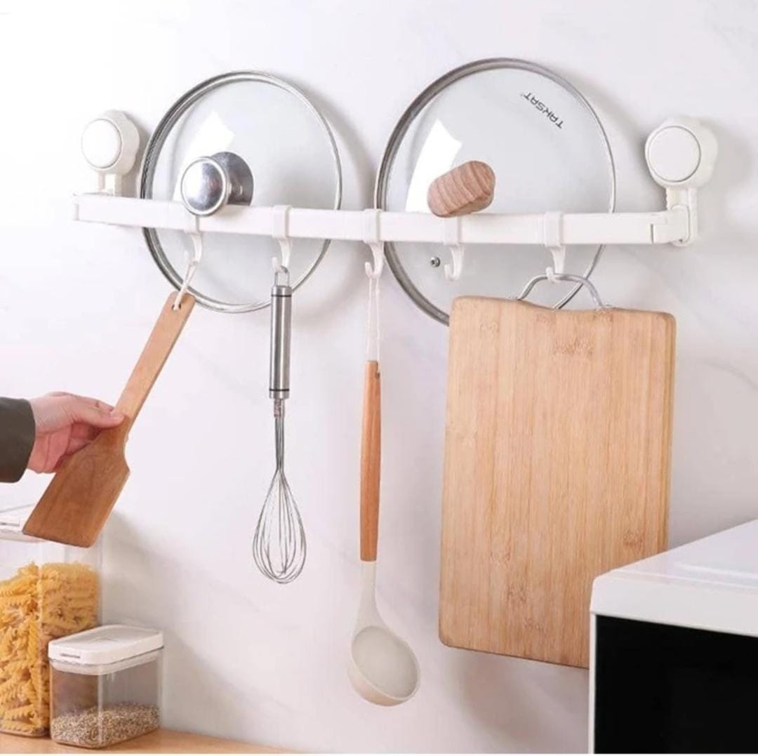 Sucker Hanging Rod with Hooks – Wall-Mounted, No Drilling Required