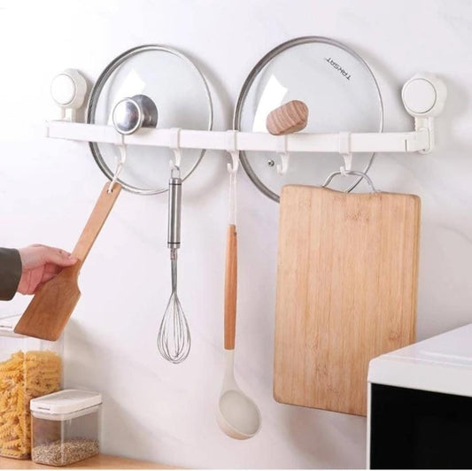 Sucker Hanging Rod with Hooks – Wall-Mounted, No Drilling Required