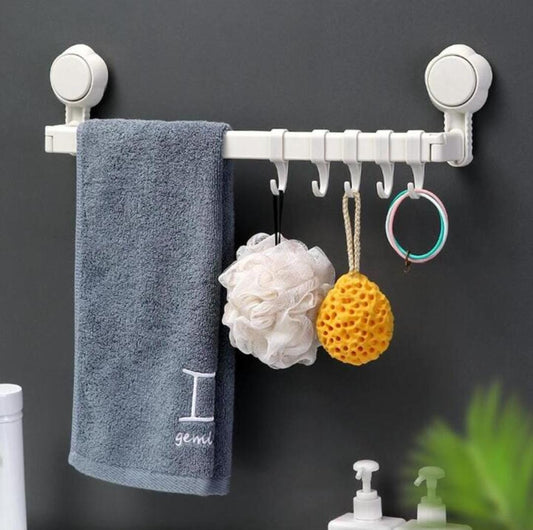 Sucker Hanging Rod with Hooks – Wall-Mounted, No Drilling Required