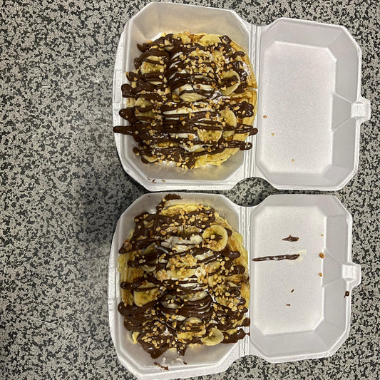 Sunday Special - x2 Waffles with Ice cream + Chocolate Sauce + Banana Slices + Nuts