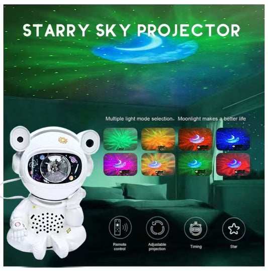 Sitting Astronaut Galaxy Projector with Bluetooth Speaker and Remote Control – 360° Rotating Nebula Light, USB Powered