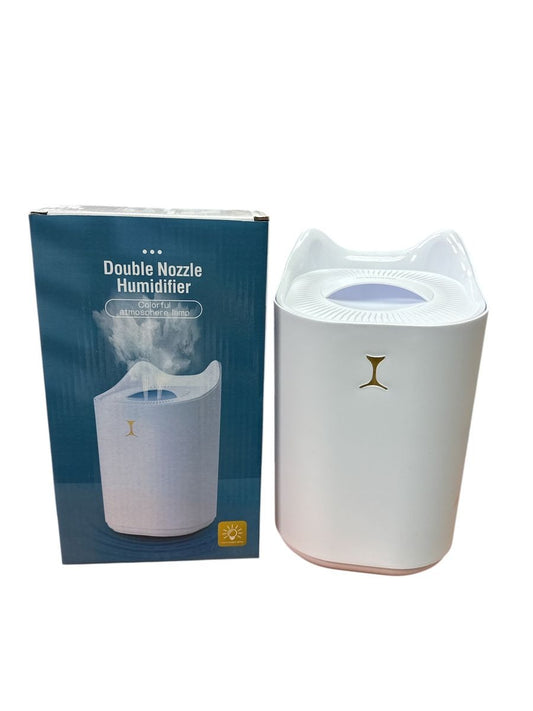 Double Nozzle Ultrasonic Humidifier – 3300ml Tank, USB Powered, with LED Light & Aromatherapy Function