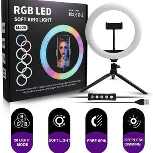 MJ33 RGB LED Ring Light – 33cm (13-Inch) with Tripod Stand and Phone Holder – USB Powered
