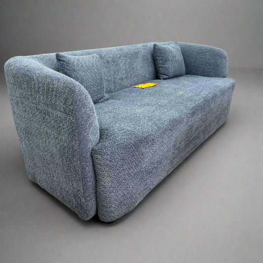 Grey 3 Seater Boucle Couch – Modern Curved Minimalist Sofa (2.1m x 0.74m)