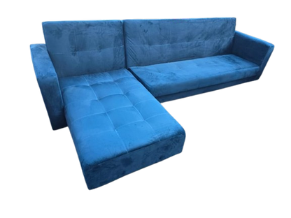 Blue L-Shaped Velvet Sleeper Couch – 3 to 4 Seater Sectional