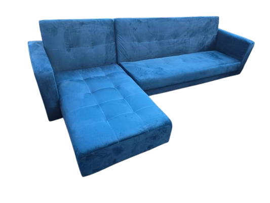 Blue L-Shaped Velvet Sleeper Couch – 3 to 4 Seater Sectional