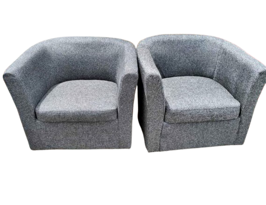 Modern Grey Fabric Tub Chair with Steel Legs – Accent Armchair for Living Room or Office