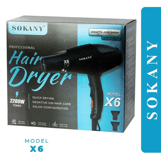 Sokany SK-X6 Professional Ionic Hair Dryer – 2200W (Black, 220V)