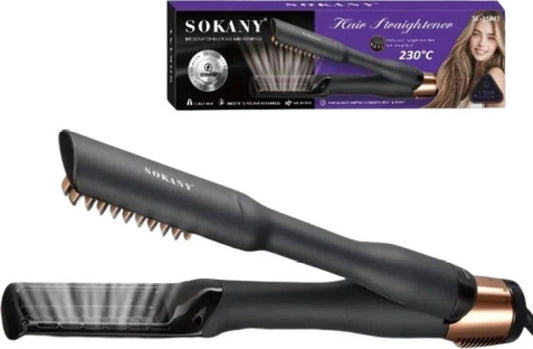 Sokany SK-15043 Hair Straightener Brush – Integrated Blow & Comb, 2 Heat Settings, Black