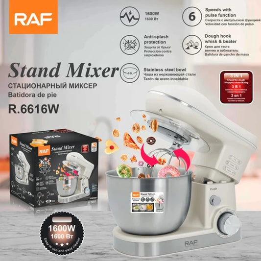 RAF Heavy Duty Stand Mixer – 1600W Mixer Grinder with 1 Jar, White/Silver
