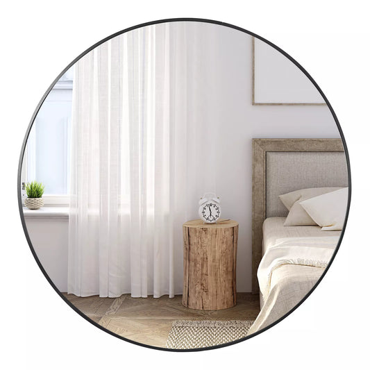 Round Wall Mirror with Black Metal Frame – 70cm